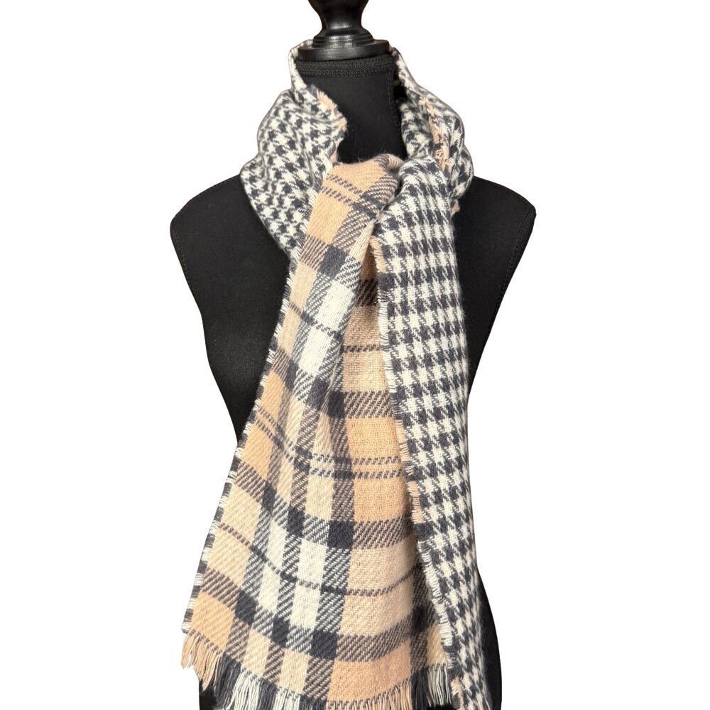Steve Madden Oversized Plaid Blanket Scarf Neutral Winter Wrap